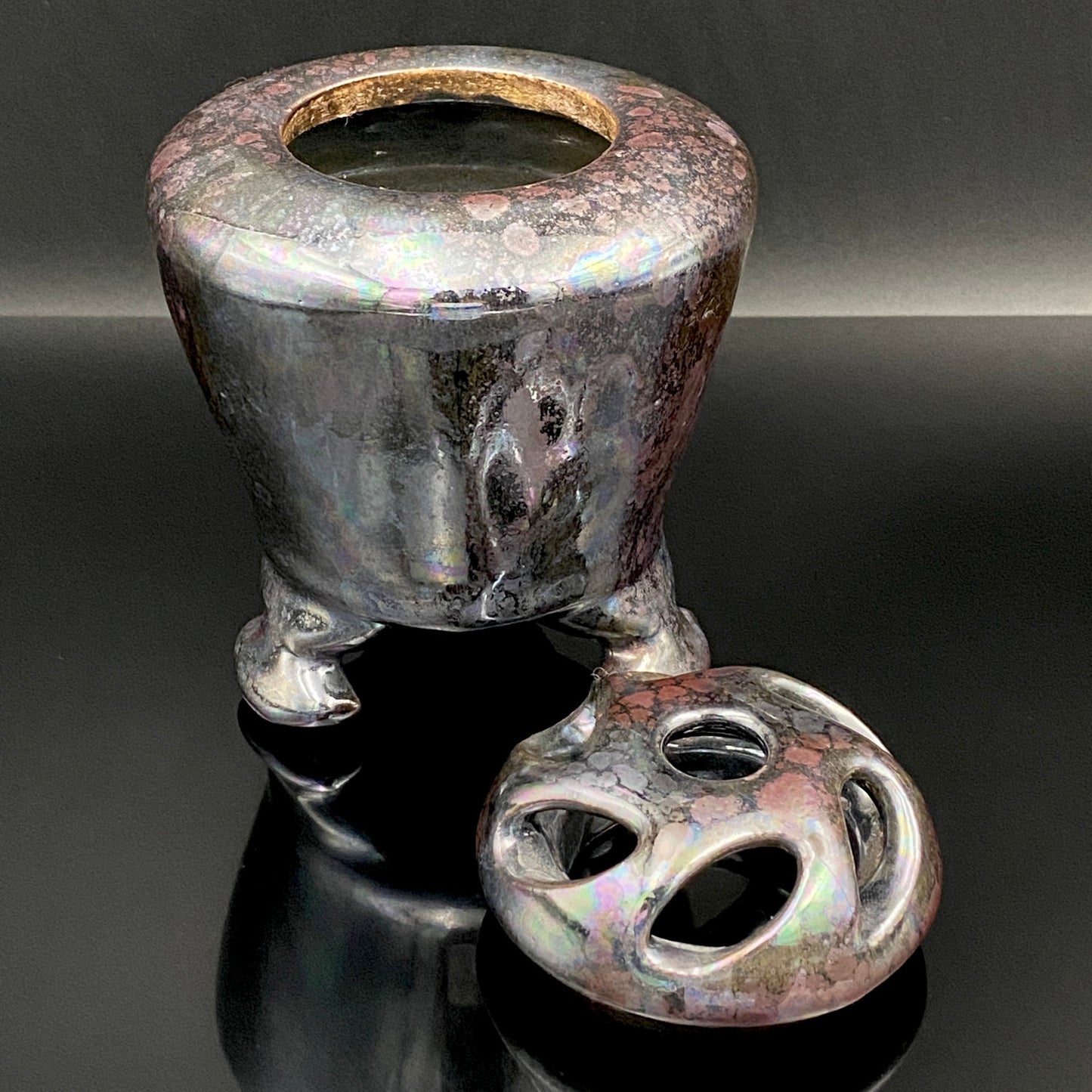 内閣総理大臣賞受賞作家 三代 平安宋丘 (久保 義蔵) 作 曜変天目 三足香炉 曜変天目 博物館収蔵級 【真作保証】#204