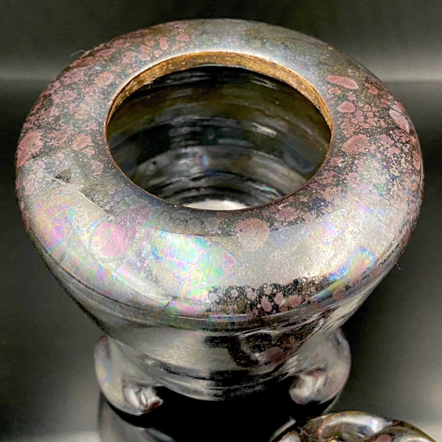 内閣総理大臣賞受賞作家 三代 平安宋丘 (久保 義蔵) 作 曜変天目 三足香炉 曜変天目 博物館収蔵級 【真作保証】#204