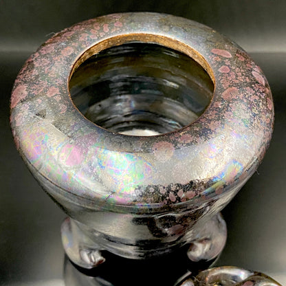 内閣総理大臣賞受賞作家 三代 平安宋丘 (久保 義蔵) 作 曜変天目 三足香炉 曜変天目 博物館収蔵級 【真作保証】#204