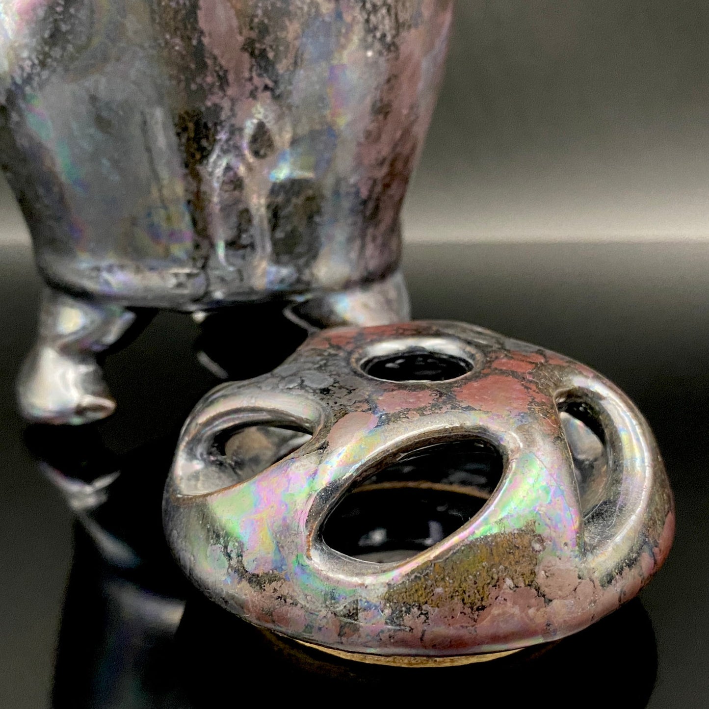 内閣総理大臣賞受賞作家 三代 平安宋丘 (久保 義蔵) 作 曜変天目 三足香炉 曜変天目 博物館収蔵級 【真作保証】#204