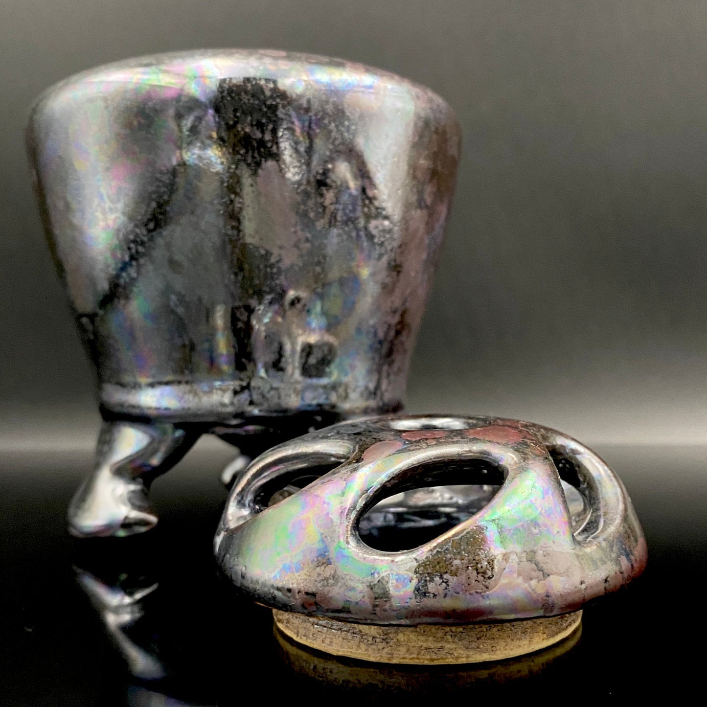 内閣総理大臣賞受賞作家 三代 平安宋丘 (久保 義蔵) 作 曜変天目 三足香炉 曜変天目 博物館収蔵級 【真作保証】#204