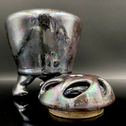 内閣総理大臣賞受賞作家 三代 平安宋丘 (久保 義蔵) 作 曜変天目 三足香炉 曜変天目 博物館収蔵級 【真作保証】#204