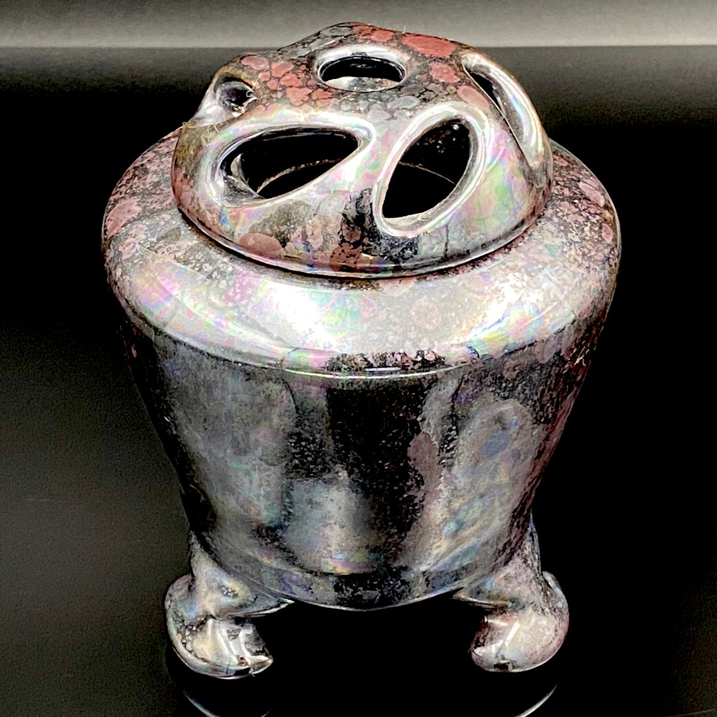 内閣総理大臣賞受賞作家 三代 平安宋丘 (久保 義蔵) 作 曜変天目 三足香炉 曜変天目 博物館収蔵級 【真作保証】#204