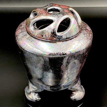 内閣総理大臣賞受賞作家 三代 平安宋丘 (久保 義蔵) 作 曜変天目 三足香炉 曜変天目 博物館収蔵級 【真作保証】#204