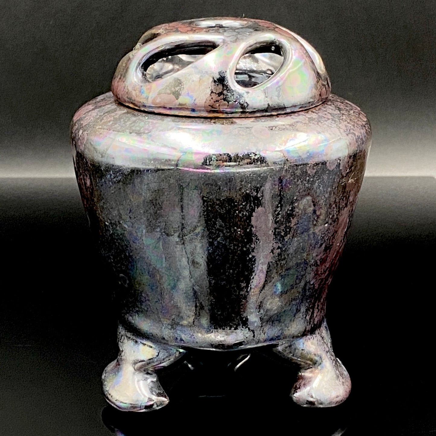 内閣総理大臣賞受賞作家 三代 平安宋丘 (久保 義蔵) 作 曜変天目 三足香炉 曜変天目 博物館収蔵級 【真作保証】#204