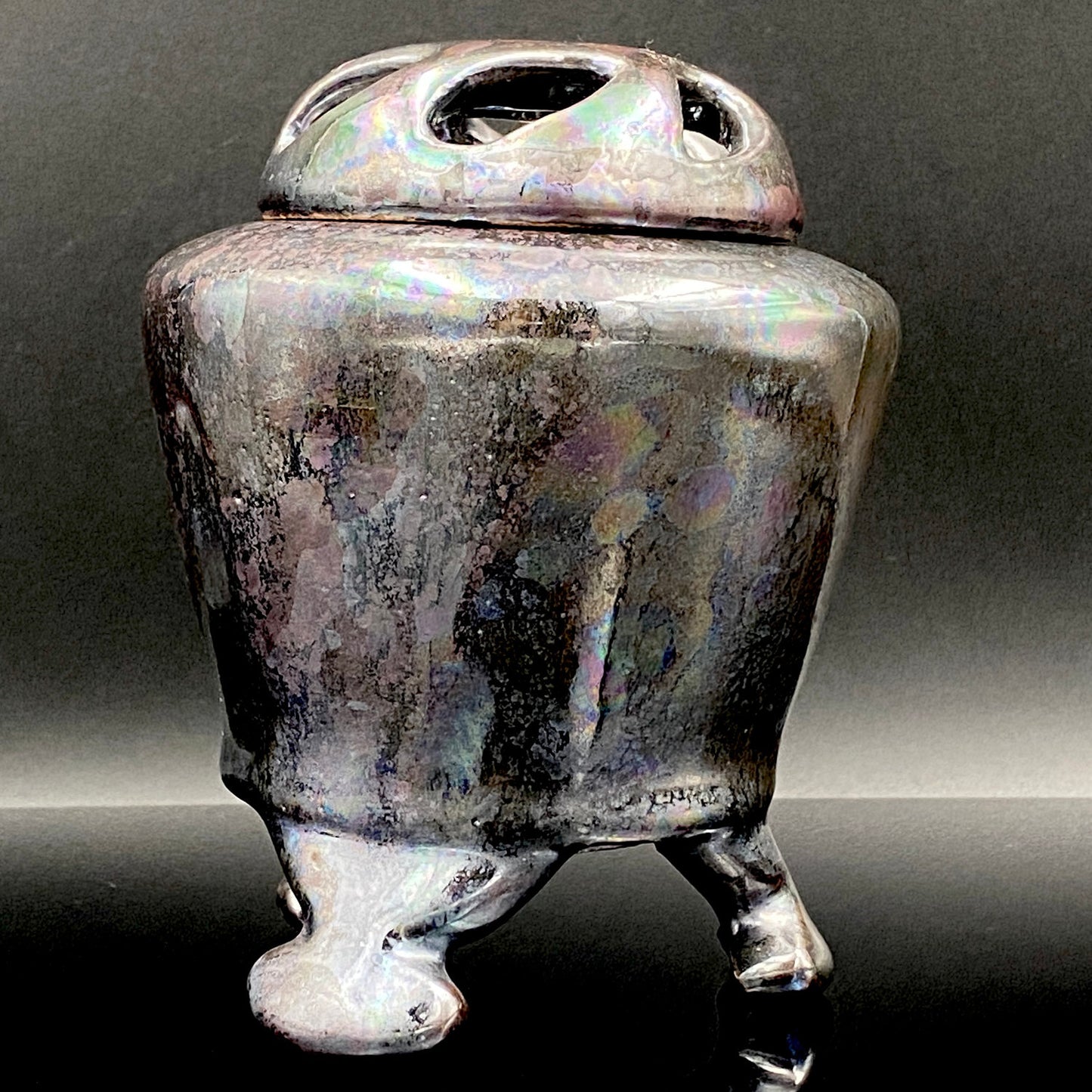 内閣総理大臣賞受賞作家 三代 平安宋丘 (久保 義蔵) 作 曜変天目 三足香炉 曜変天目 博物館収蔵級 【真作保証】#204