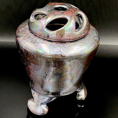 内閣総理大臣賞受賞作家 三代 平安宋丘 (久保 義蔵) 作 曜変天目 三足香炉 曜変天目 博物館収蔵級 【真作保証】#204