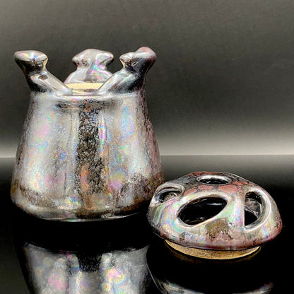 内閣総理大臣賞受賞作家 三代 平安宋丘 (久保 義蔵) 作 曜変天目 三足香炉 曜変天目 博物館収蔵級 【真作保証】#204