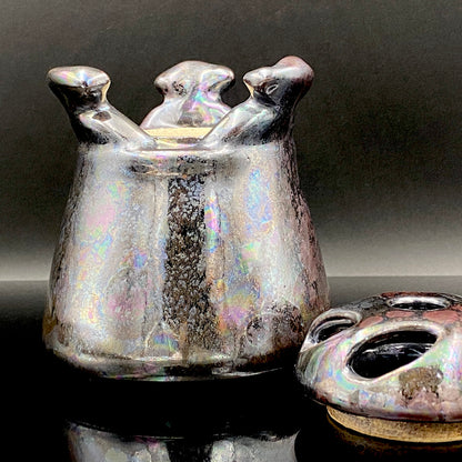 内閣総理大臣賞受賞作家 三代 平安宋丘 (久保 義蔵) 作 曜変天目 三足香炉 曜変天目 博物館収蔵級 【真作保証】#204