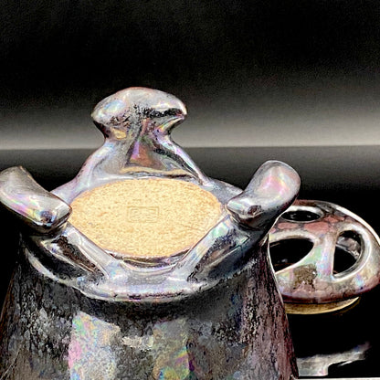 内閣総理大臣賞受賞作家 三代 平安宋丘 (久保 義蔵) 作 曜変天目 三足香炉 曜変天目 博物館収蔵級 【真作保証】#204