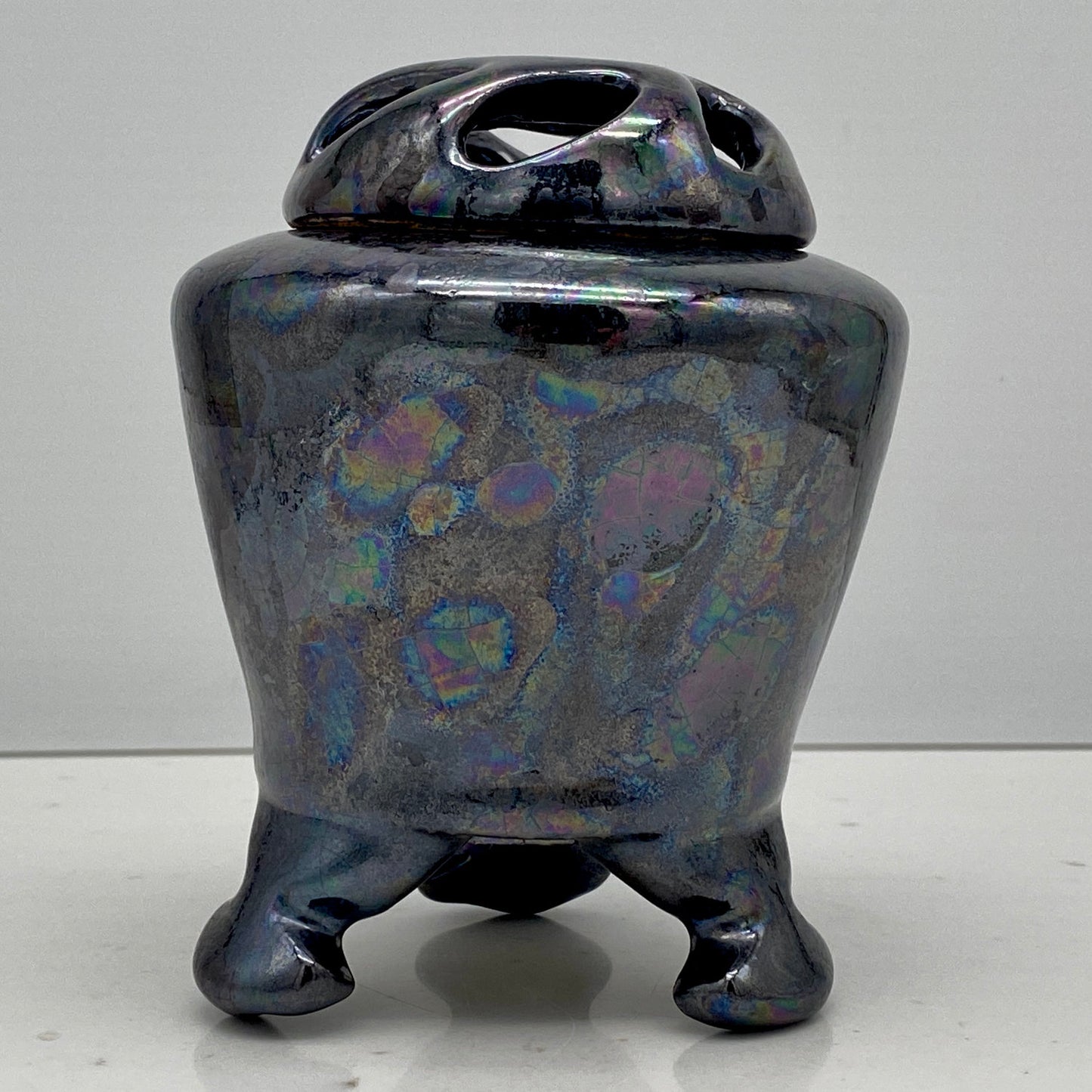 内閣総理大臣賞受賞作家 三代 平安宋丘 (久保 義蔵) 作 曜変天目 三足香炉 曜変天目 博物館収蔵級 【真作保証】#204