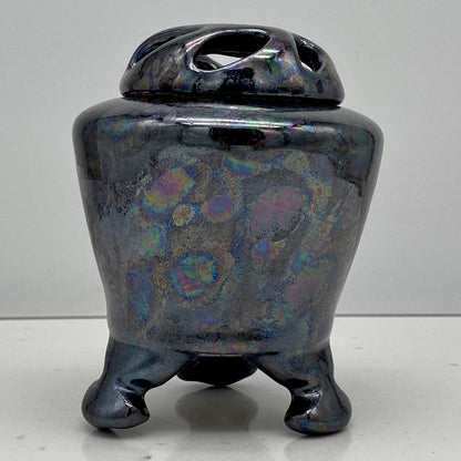 内閣総理大臣賞受賞作家 三代 平安宋丘 (久保 義蔵) 作 曜変天目 三足香炉 曜変天目 博物館収蔵級 【真作保証】#204