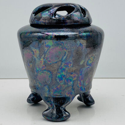 内閣総理大臣賞受賞作家 三代 平安宋丘 (久保 義蔵) 作 曜変天目 三足香炉 曜変天目 博物館収蔵級 【真作保証】#204