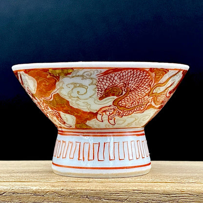 谷 秋渓 作 金彩赤絵細描 雲龍文 酒盃 二客 昭和初期制作 竹内吟秋門下の真髄 下絵なしの極細一筆書き龍模様 ジャパニーズコウゲイの至宝 #203