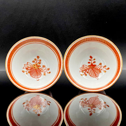 谷 秋渓 作 金彩赤絵細描 雲龍文 酒盃 二客 昭和初期制作 竹内吟秋門下の真髄 下絵なしの極細一筆書き龍模様 ジャパニーズコウゲイの至宝 #203