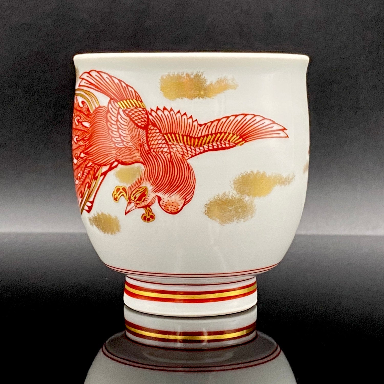 山本 芳岳 最上位作 九谷焼 赤絵細描 金彩赤絵 鳳凰文 ぐい呑み 酒器