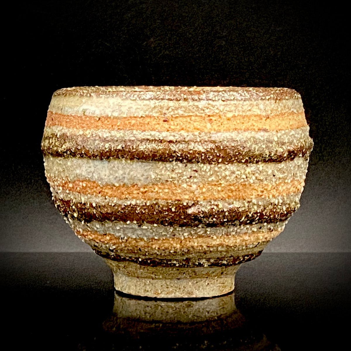 Guinomi Sake Cup / Japanese-Style Shot Glass with Striped Design by Takeda Toshio, Pupil of Living National Treasure Tamura Koichi, Artist Represented in the Collection of The National Museum of Modern Art, Kyoto #397