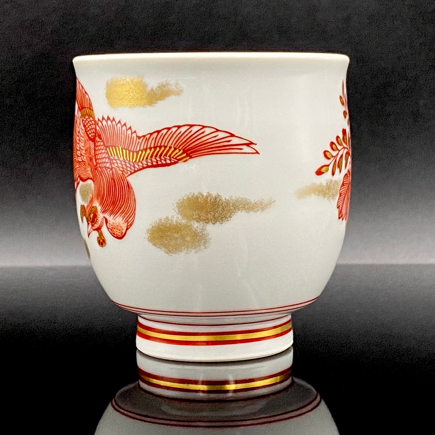 山本 芳岳 最上位作 九谷焼 赤絵細描 金彩赤絵 鳳凰文 ぐい呑み 酒器