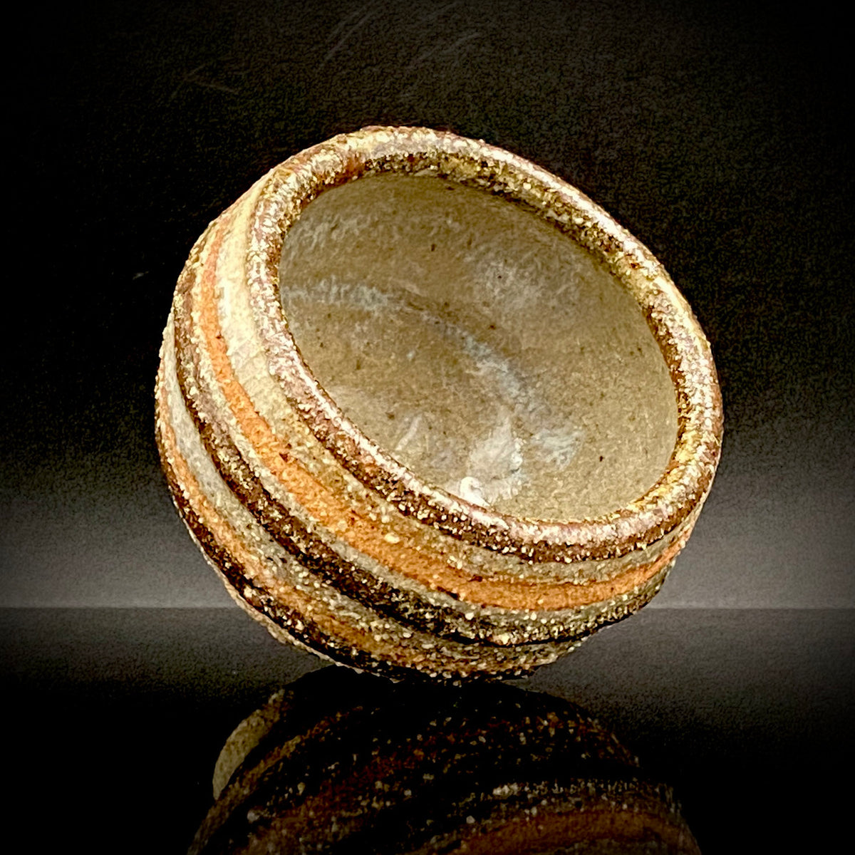 Guinomi Sake Cup / Japanese-Style Shot Glass with Striped Design by Takeda Toshio, Pupil of Living National Treasure Tamura Koichi, Artist Represented in the Collection of The National Museum of Modern Art, Kyoto #397