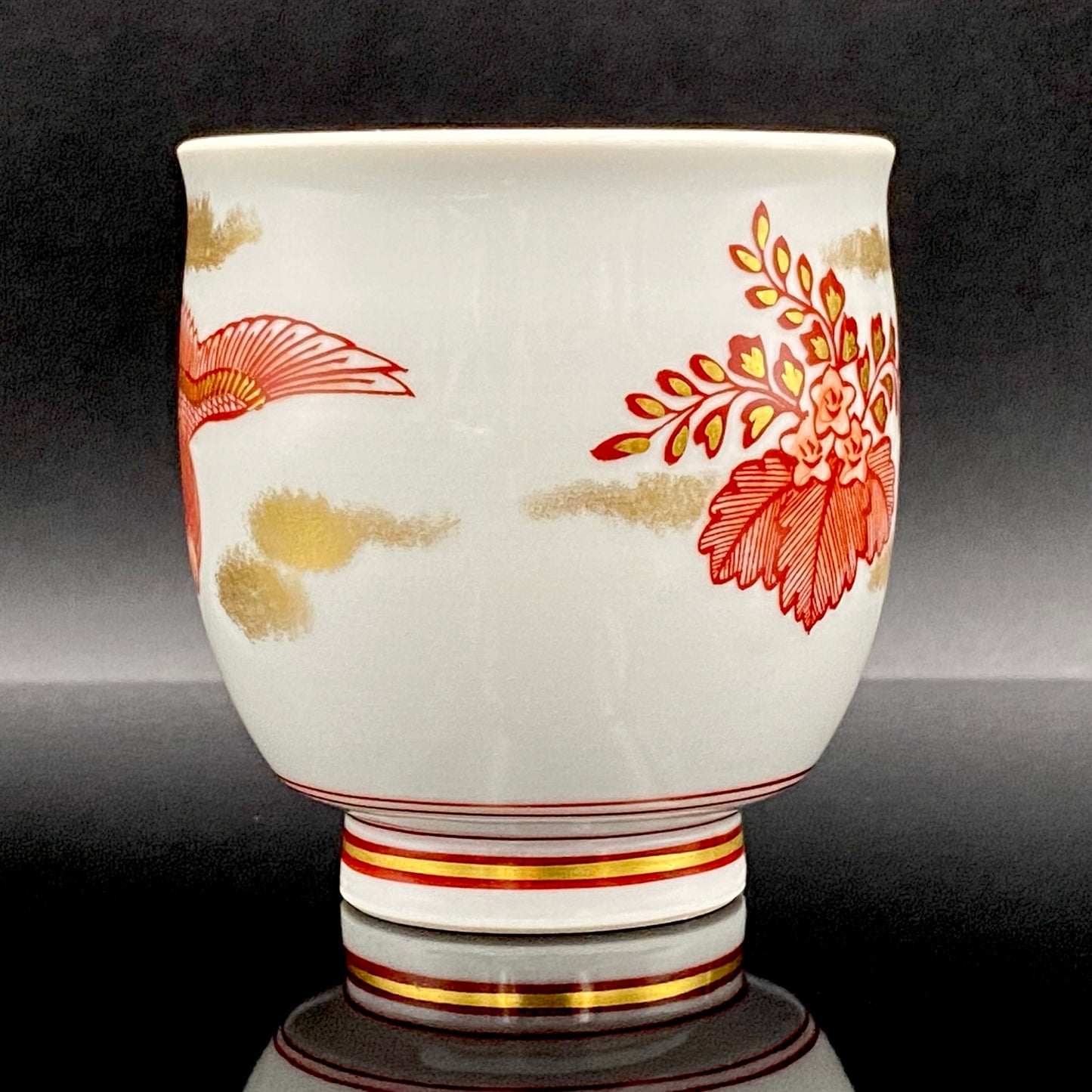 山本 芳岳 最上位作 九谷焼 赤絵細描 金彩赤絵 鳳凰文 ぐい呑み 酒器  皇室献上作家 #202