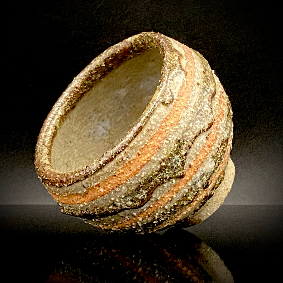Guinomi Sake Cup / Japanese-Style Shot Glass with Striped Design by Takeda Toshio, Pupil of Living National Treasure Tamura Koichi, Artist Represented in the Collection of The National Museum of Modern Art, Kyoto #397