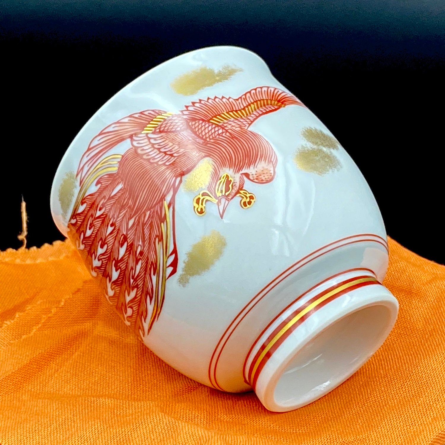 山本 芳岳 最上位作 九谷焼 赤絵細描 金彩赤絵 鳳凰文 ぐい呑み 酒器