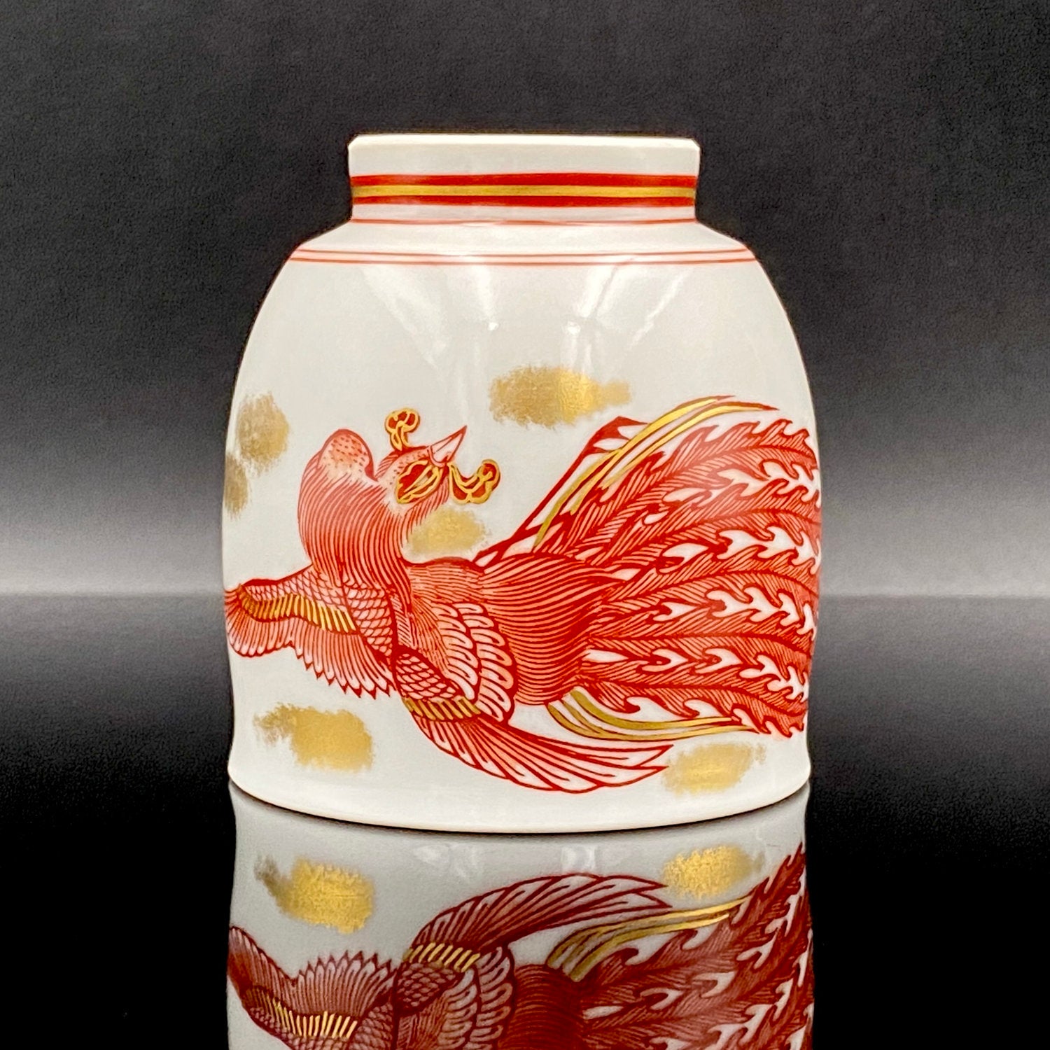 山本 芳岳 最上位作 九谷焼 赤絵細描 金彩赤絵 鳳凰文 ぐい呑み 酒器
