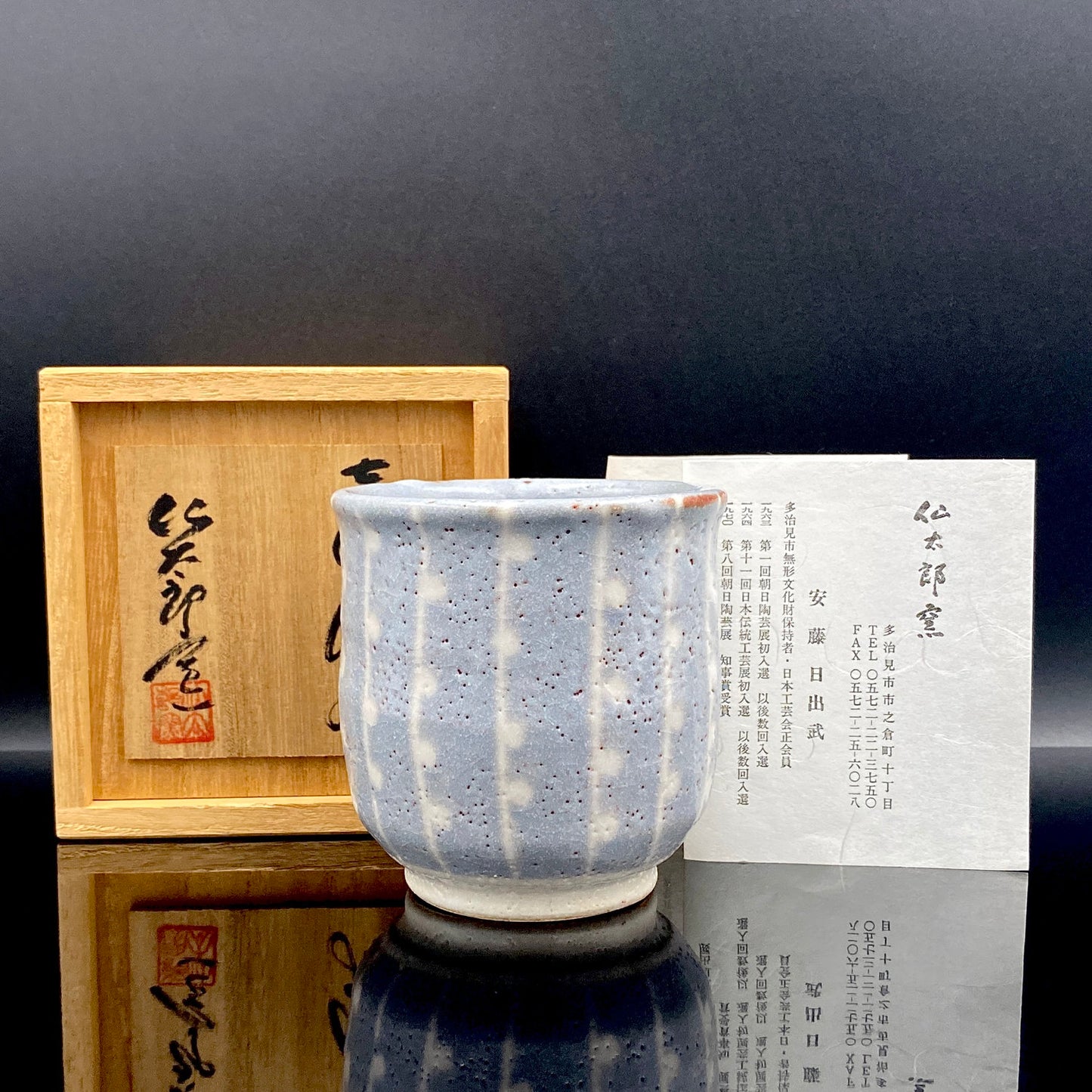 岐阜県重要無形文化財保持者 仙太郎窯 安藤 日出武 作 志美濃野 鉄絵 筒型酒器 ロックグラス #205