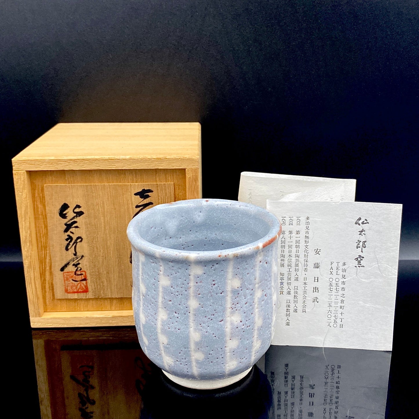 岐阜県重要無形文化財保持者 仙太郎窯 安藤 日出武 作 志美濃野 鉄絵 筒型酒器 ロックグラス #205