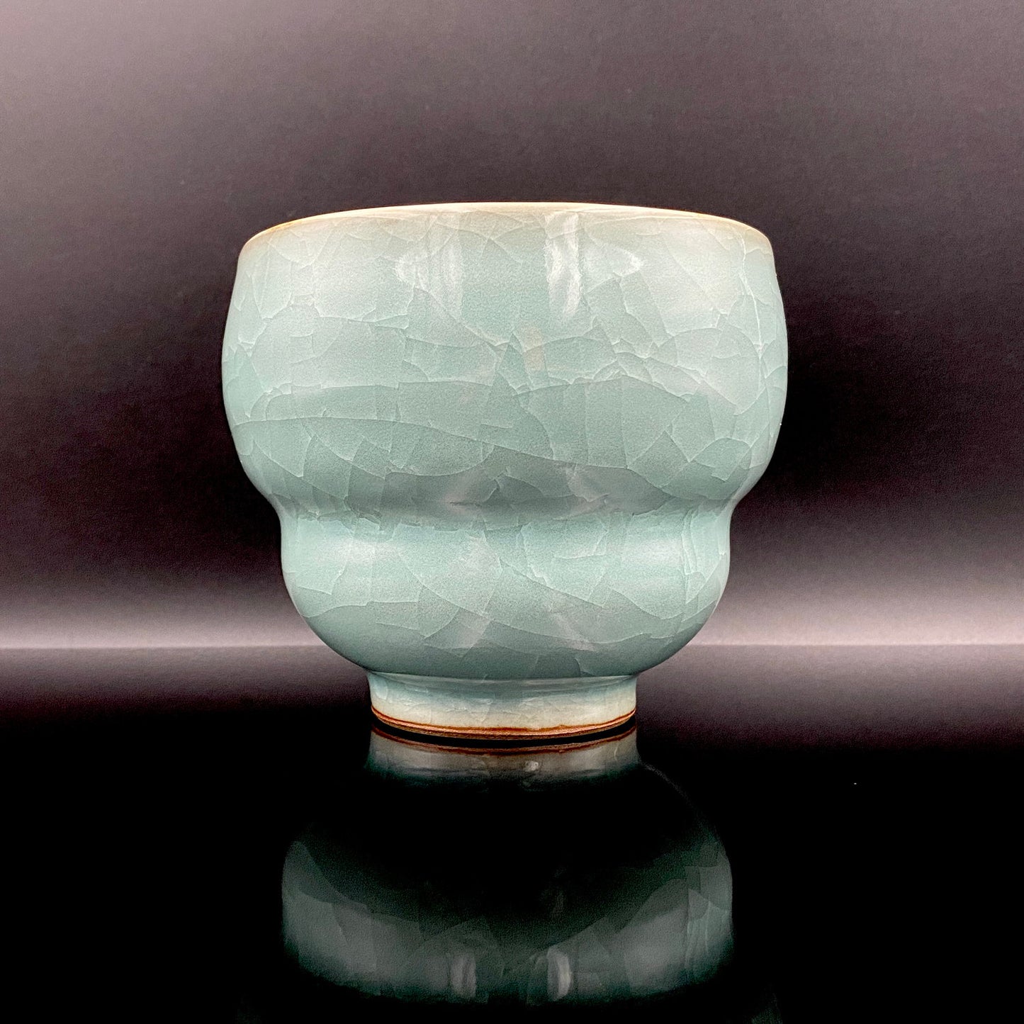 Saga Prefectural Intangible Cultural Property Holder, 19th Generation Choshun Ogasawara – Nabeshima Celadon Carved Pattern Cylindrical Large Ceramic Whiskey Tumbler #206