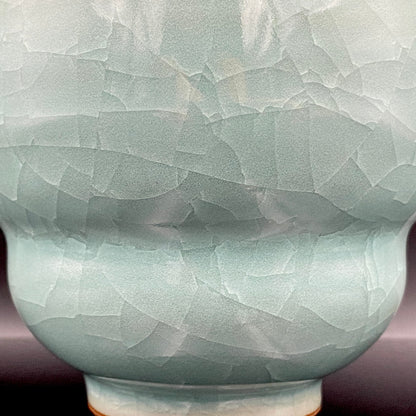 Saga Prefectural Intangible Cultural Property Holder, 19th Generation Choshun Ogasawara – Nabeshima Celadon Carved Pattern Cylindrical Large Ceramic Whiskey Tumbler #206