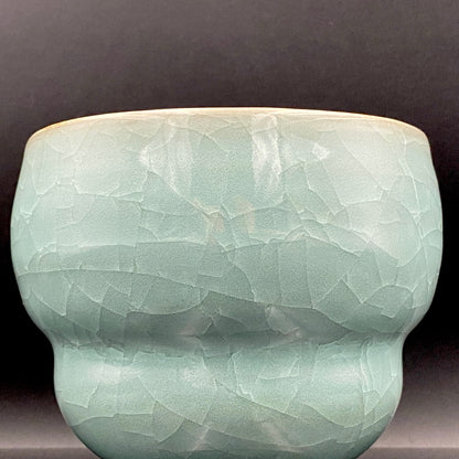 Saga Prefectural Intangible Cultural Property Holder, 19th Generation Choshun Ogasawara – Nabeshima Celadon Carved Pattern Cylindrical Large Ceramic Whiskey Tumbler #206