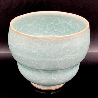 Saga Prefectural Intangible Cultural Property Holder, 19th Generation Choshun Ogasawara – Nabeshima Celadon Carved Pattern Cylindrical Large Ceramic Whiskey Tumbler #206