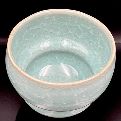 Saga Prefectural Intangible Cultural Property Holder, 19th Generation Choshun Ogasawara – Nabeshima Celadon Carved Pattern Cylindrical Large Ceramic Whiskey Tumbler #206