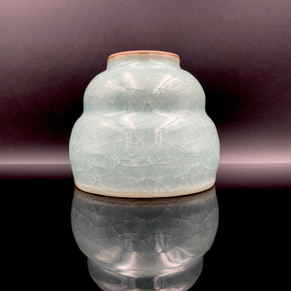 Saga Prefectural Intangible Cultural Property Holder, 19th Generation Choshun Ogasawara – Nabeshima Celadon Carved Pattern Cylindrical Large Ceramic Whiskey Tumbler #206