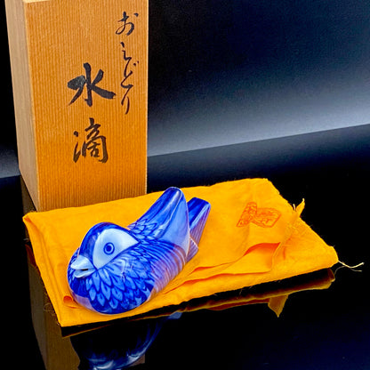 Imperial Household Agency Purveyor, 14th Generation Tsuji Hitachi: Blue and White Fukizumi Phoenix Motif Sculptural Water Dropper / Whisky Dropper #208