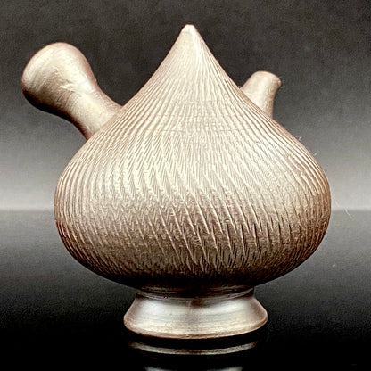 Banko Ware Traditional Craftsman, Mori Iroku IV: Purple Clay Diamond-Cut Geometric Multi-Faceted Water Dropper / Whisky Dropper #210