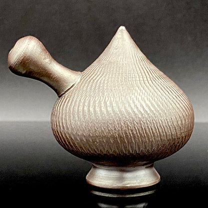 Banko Ware Traditional Craftsman, Mori Iroku IV: Purple Clay Diamond-Cut Geometric Multi-Faceted Water Dropper / Whisky Dropper #210