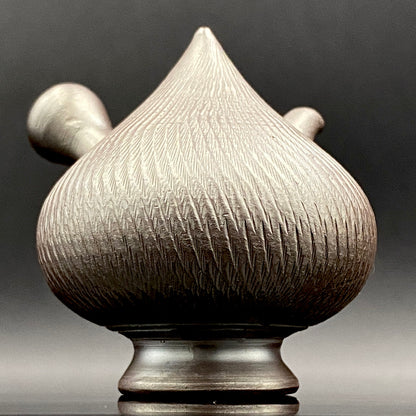 Banko Ware Traditional Craftsman, Mori Iroku IV: Purple Clay Diamond-Cut Geometric Multi-Faceted Water Dropper / Whisky Dropper #210