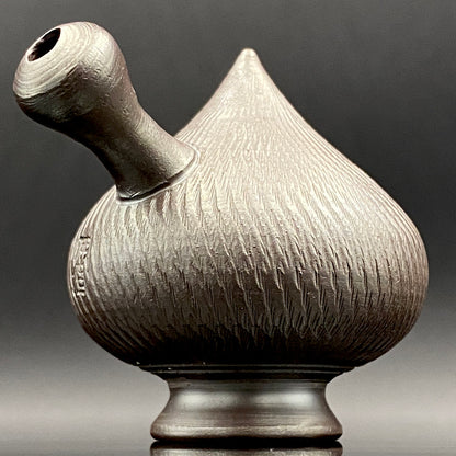 Banko Ware Traditional Craftsman, Mori Iroku IV: Purple Clay Diamond-Cut Geometric Multi-Faceted Water Dropper / Whisky Dropper #210