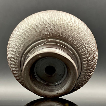 Banko Ware Traditional Craftsman, Mori Iroku IV: Purple Clay Diamond-Cut Geometric Multi-Faceted Water Dropper / Whisky Dropper #210