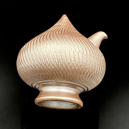 Banko Ware Traditional Craftsman, Mori Iroku IV: Purple Clay Diamond-Cut Geometric Multi-Faceted Water Dropper / Whisky Dropper #210