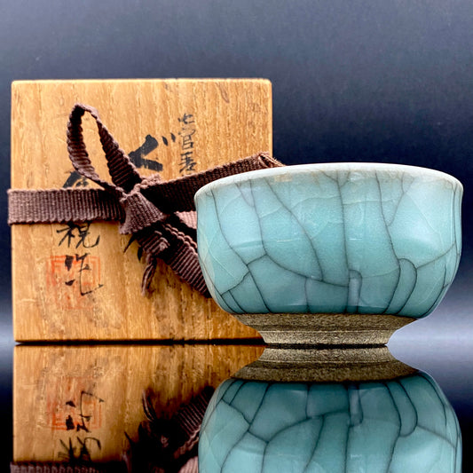 松本为佐视（Matsumoto Isami）作 现代京都瓷器的瑰宝 汝窑天青色的再定义 翠青瓷 烈酒杯 #211