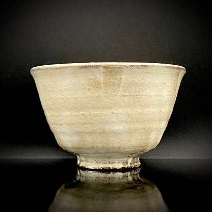 Kyo-yaki Seiwa Kiln, Founded by Certified Traditional Craftsman Hara Seiwa I (原清和): Korai-Style Kohiki Tea Bowl with Hima, Japanese Rocks Glass, with Wooden Box #504