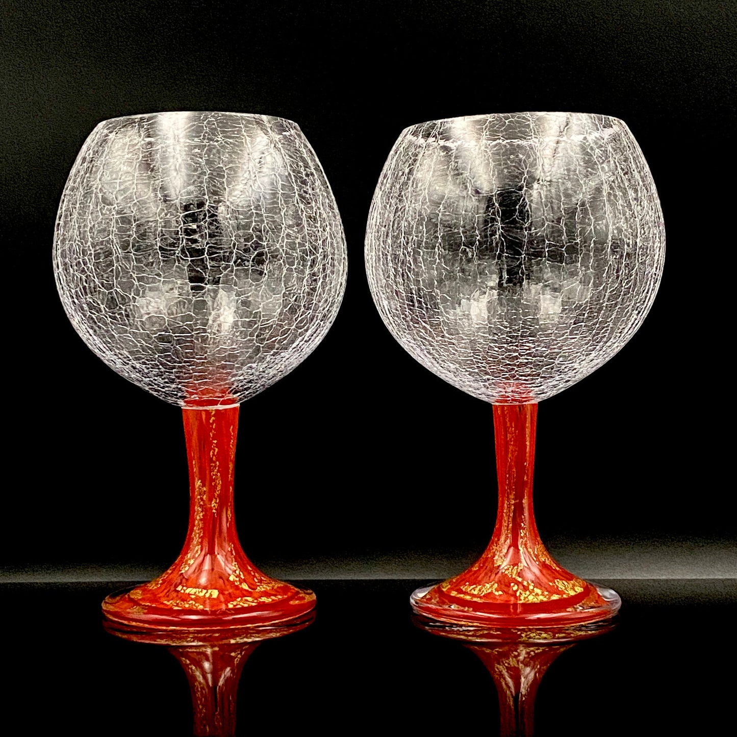 Sakata Jinnai (Jin) Handmade Blown Glass Red Gold Painted Gold Leaf Gold Painted Shinjinmon Glass Wine Glasses Set of 2 #232