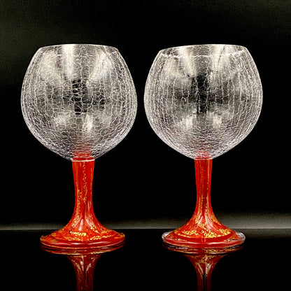 Sakata Jinnai (Jin) Handmade Blown Glass Red Gold Painted Gold Leaf Gold Painted Shinjinmon Glass Wine Glasses Set of 2 #232