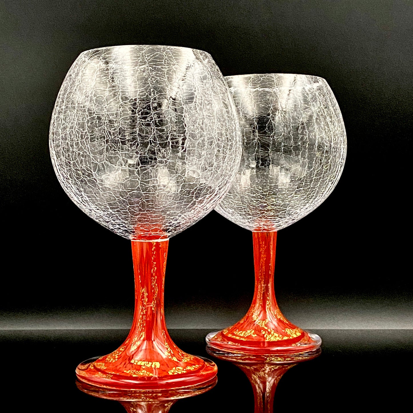 Sakata Jinnai (Jin) Handmade Blown Glass Red Gold Painted Gold Leaf Gold Painted Shinjinmon Glass Wine Glasses Set of 2 #232