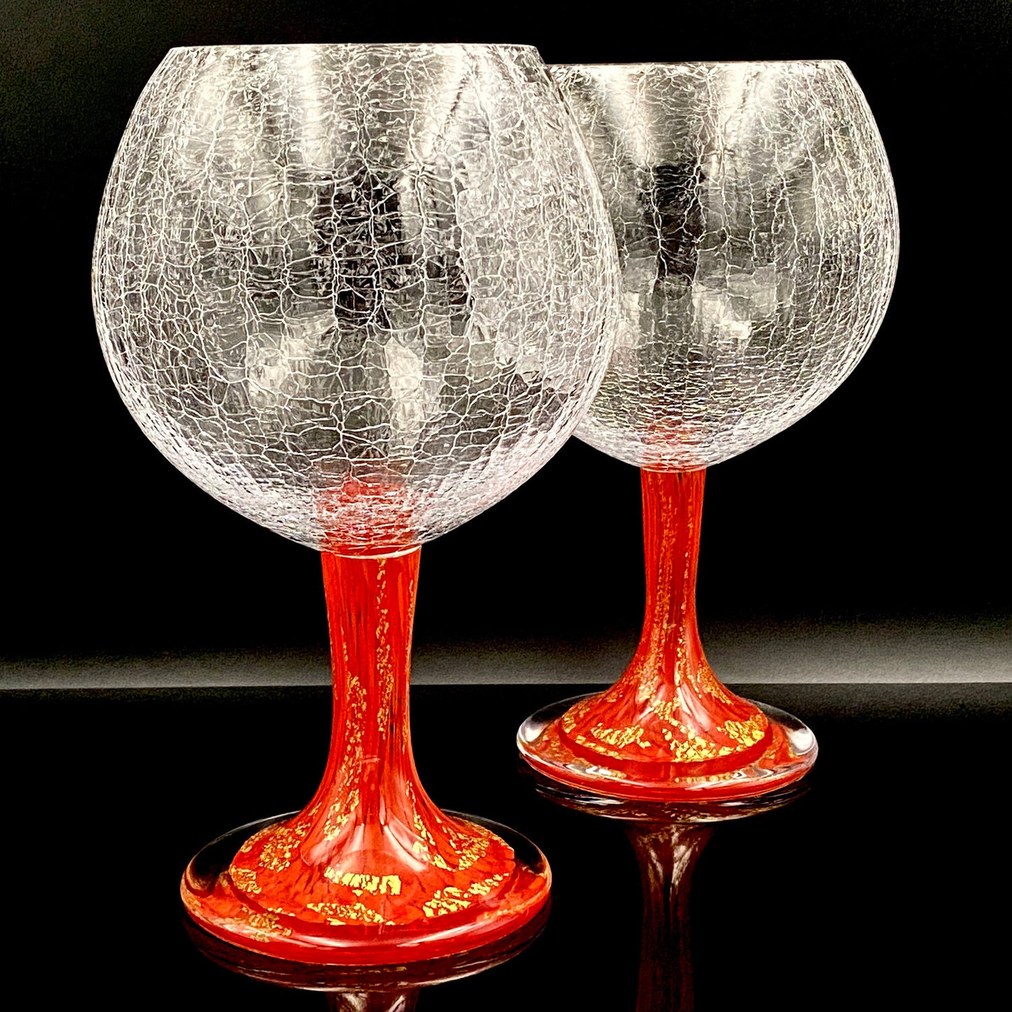 Sakata Jinnai (Jin) Handmade Blown Glass Red Gold Painted Gold Leaf Gold Painted Shinjinmon Glass Wine Glasses Set of 2 #232