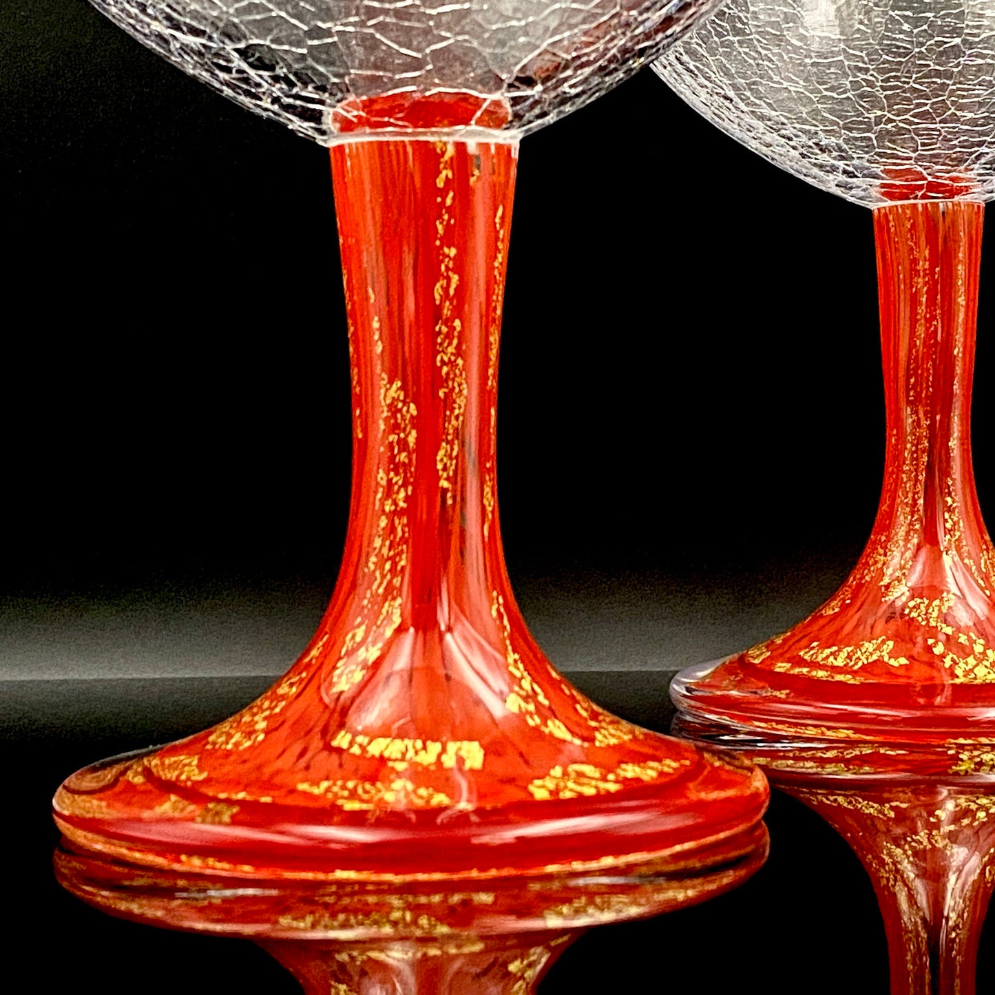 Sakata Jinnai (Jin) Handmade Blown Glass Red Gold Painted Gold Leaf Gold Painted Shinjinmon Glass Wine Glasses Set of 2 #232