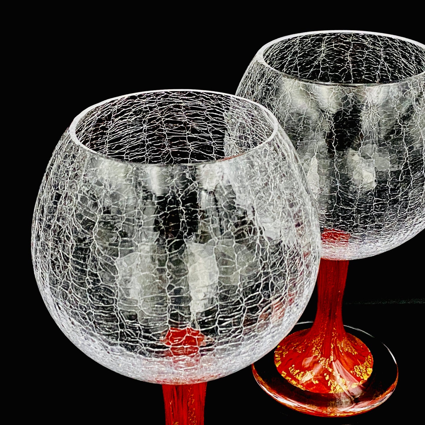 Sakata Jinnai (Jin) Handmade Blown Glass Red Gold Painted Gold Leaf Gold Painted Shinjinmon Glass Wine Glasses Set of 2 #232